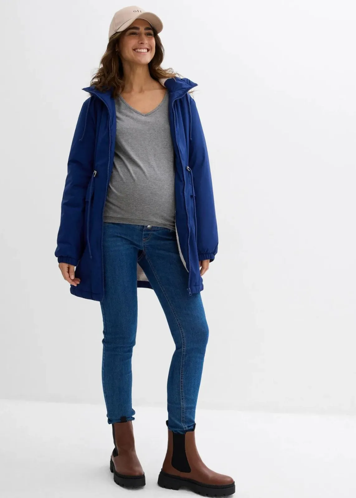 bonprix Umstandsmode|Bekleidung·Blazer^Kuschelig gefütterte Umstands-und Tragejacke tiefseeblau/steingrau/silber