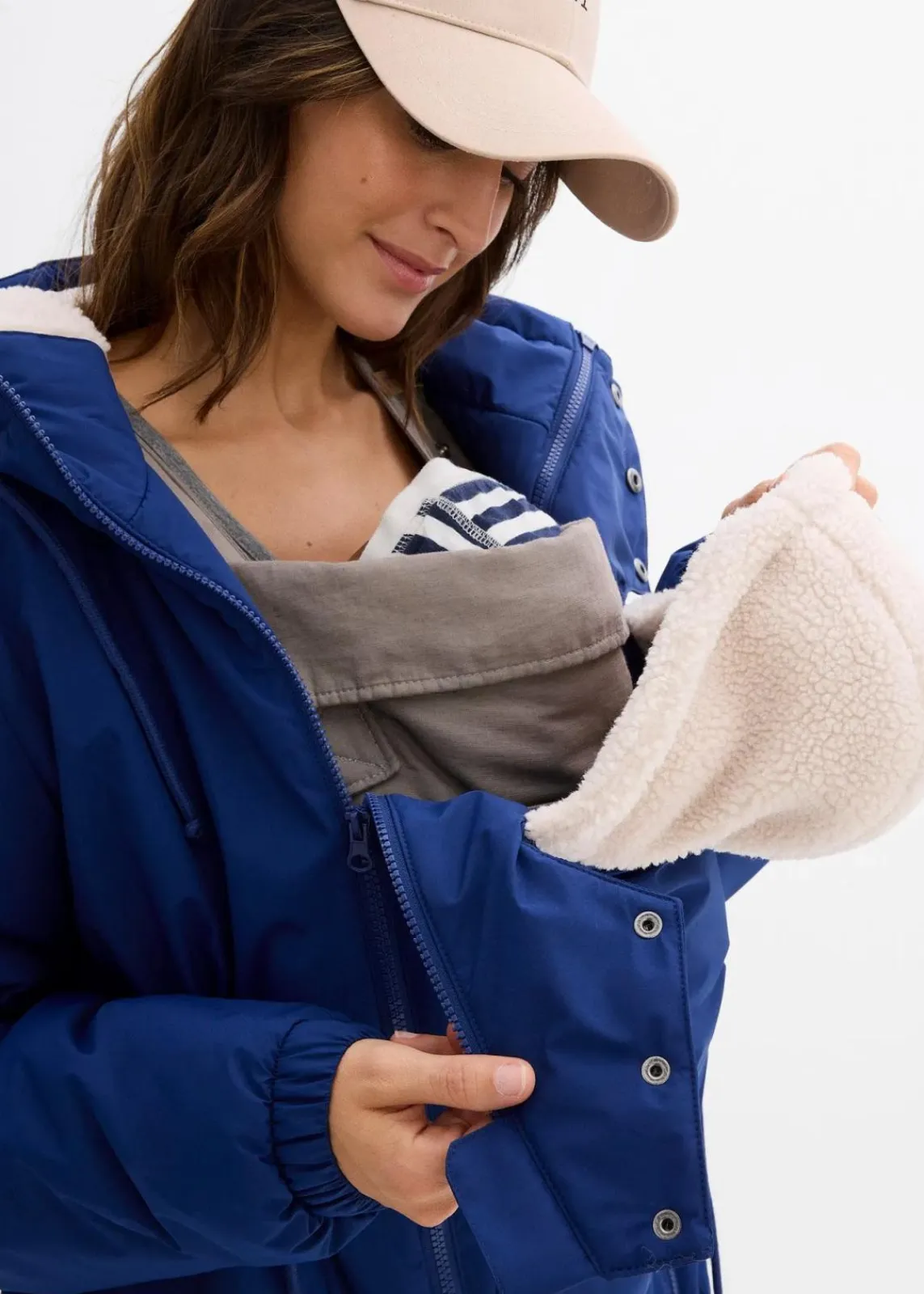 bonprix Umstandsmode|Bekleidung·Blazer^Kuschelig gefütterte Umstands-und Tragejacke tiefseeblau/steingrau/silber