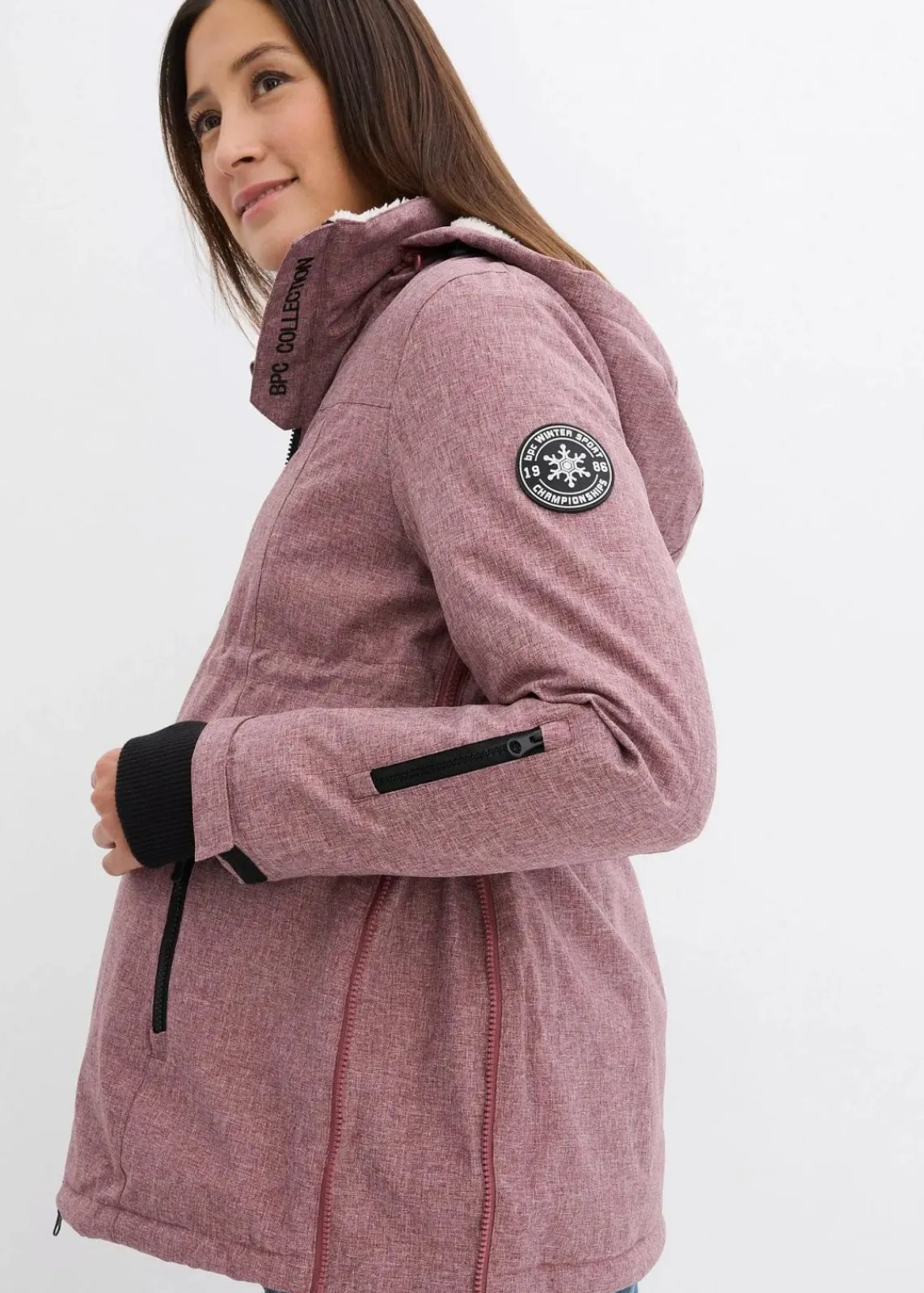 bonprix Umstandsmode|Bekleidung·Blazer^Kuschelige 3-in-1 Umstandsjacke und Tragejacke bordeaux meliert
