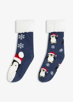 bonprix Mehrfachpacks|Jungen·Strümpfe^Kuschelsocken mit Teddyfutter (2er pack) blau/weiß gemustert