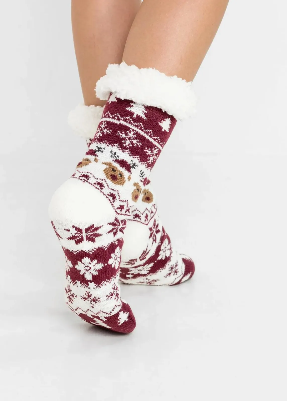 bonprix Nachhaltigere Materialien|Homewear^Kuschelsocken mit Teddyfutter mit recyceltem Polyester abendrot/weiß gemustert