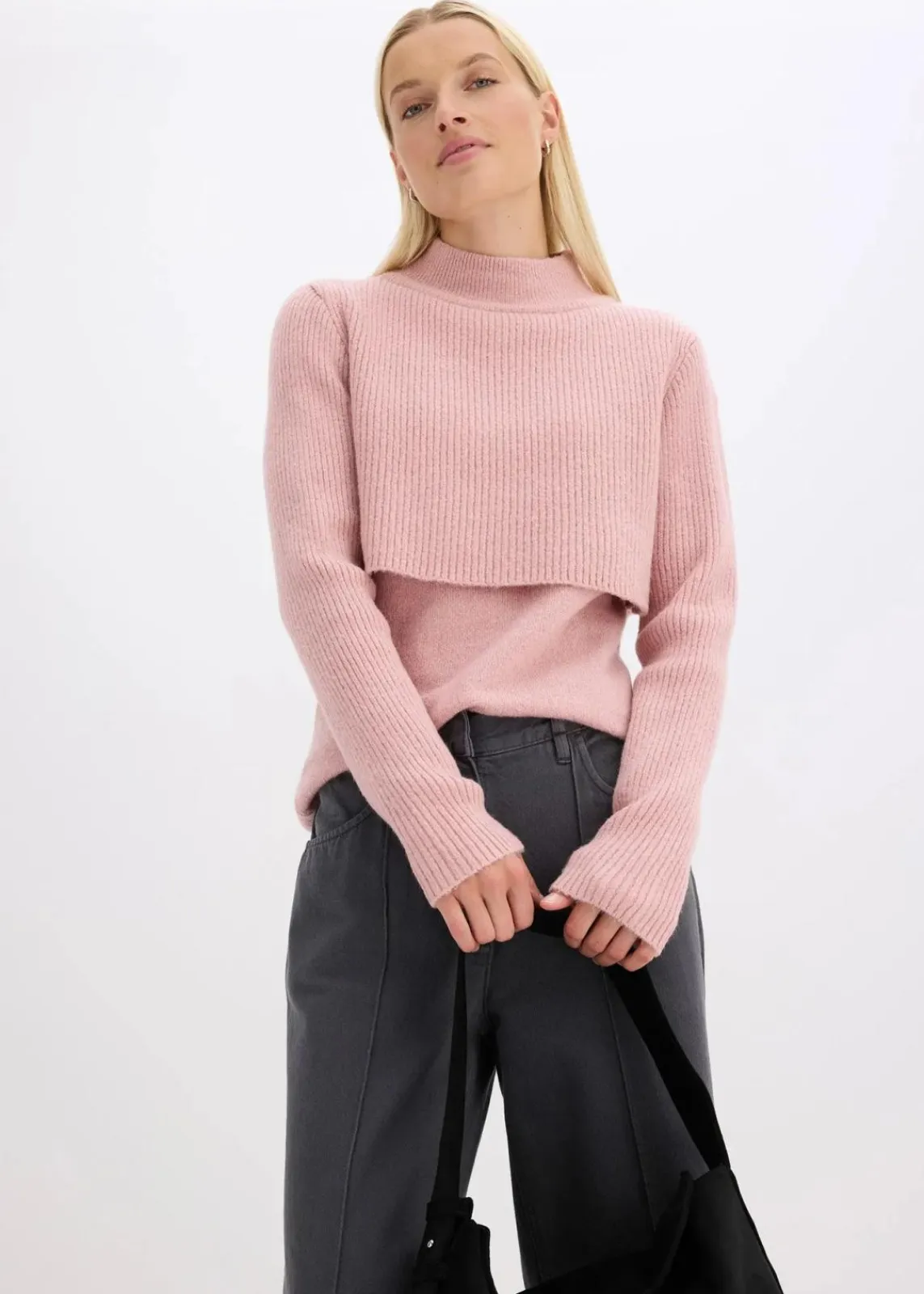 bonprix Bekleidung·Umstandsmode|Bekleidung·Jeans^Lagenpullover aschrosa/zartrosa