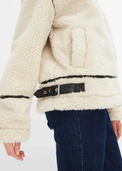 bonprix Bekleidung·Hosen|Nachhaltigere Materialien^Lammfellimitat-Jacke creme/schwarz