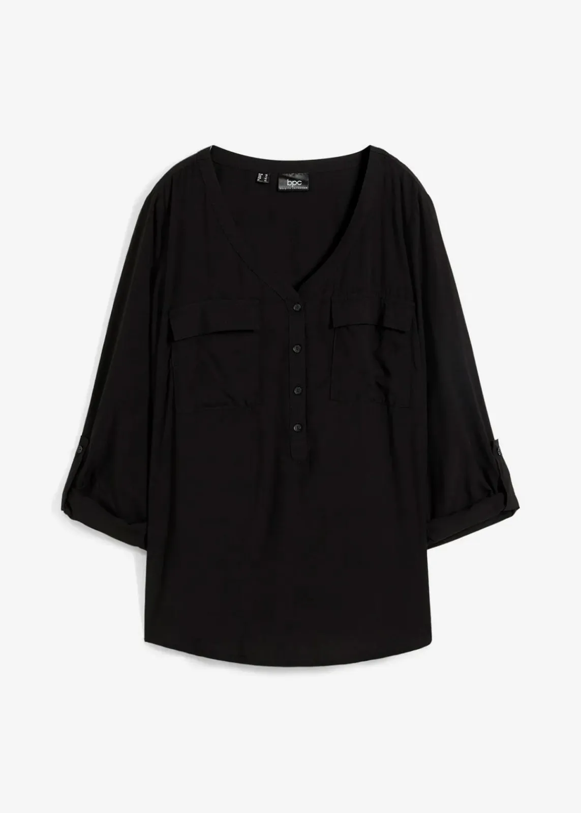 bonprix Bekleidung·Jacken & Mäntel|Blusen & Tuniken^Langarm Bluse mit V-Ausschnitt aus fließender Viskose schwarz