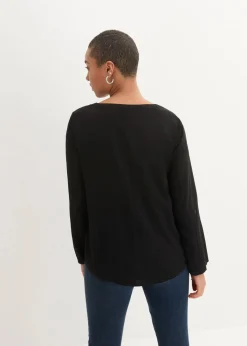 bonprix Bekleidung·Jacken & Mäntel|Blusen & Tuniken^Langarm Bluse mit V-Ausschnitt aus fließender Viskose schwarz