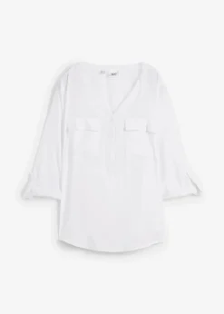 bonprix Nachhaltigere Materialien|Blusen & Tuniken^Langarm Bluse mit V-Ausschnitt aus fließender Viskose weiß