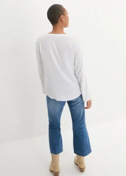 bonprix Nachhaltigere Materialien|Blusen & Tuniken^Langarm Bluse mit V-Ausschnitt aus fließender Viskose weiß