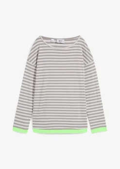 bonprix Nachhaltigere Materialien|Shirts & Tops^Langarmshirt mattsilber/grau geringelt