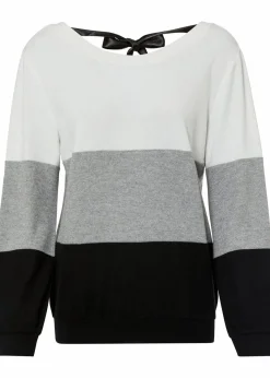 bonprix Shirts & Tops^Langarmshirt wollweiß/hellgrau/schwarz gestreift