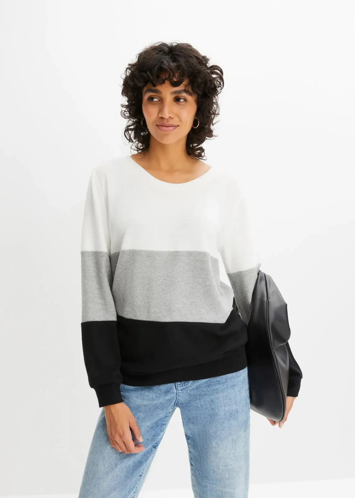 bonprix Shirts & Tops^Langarmshirt wollweiß/hellgrau/schwarz gestreift