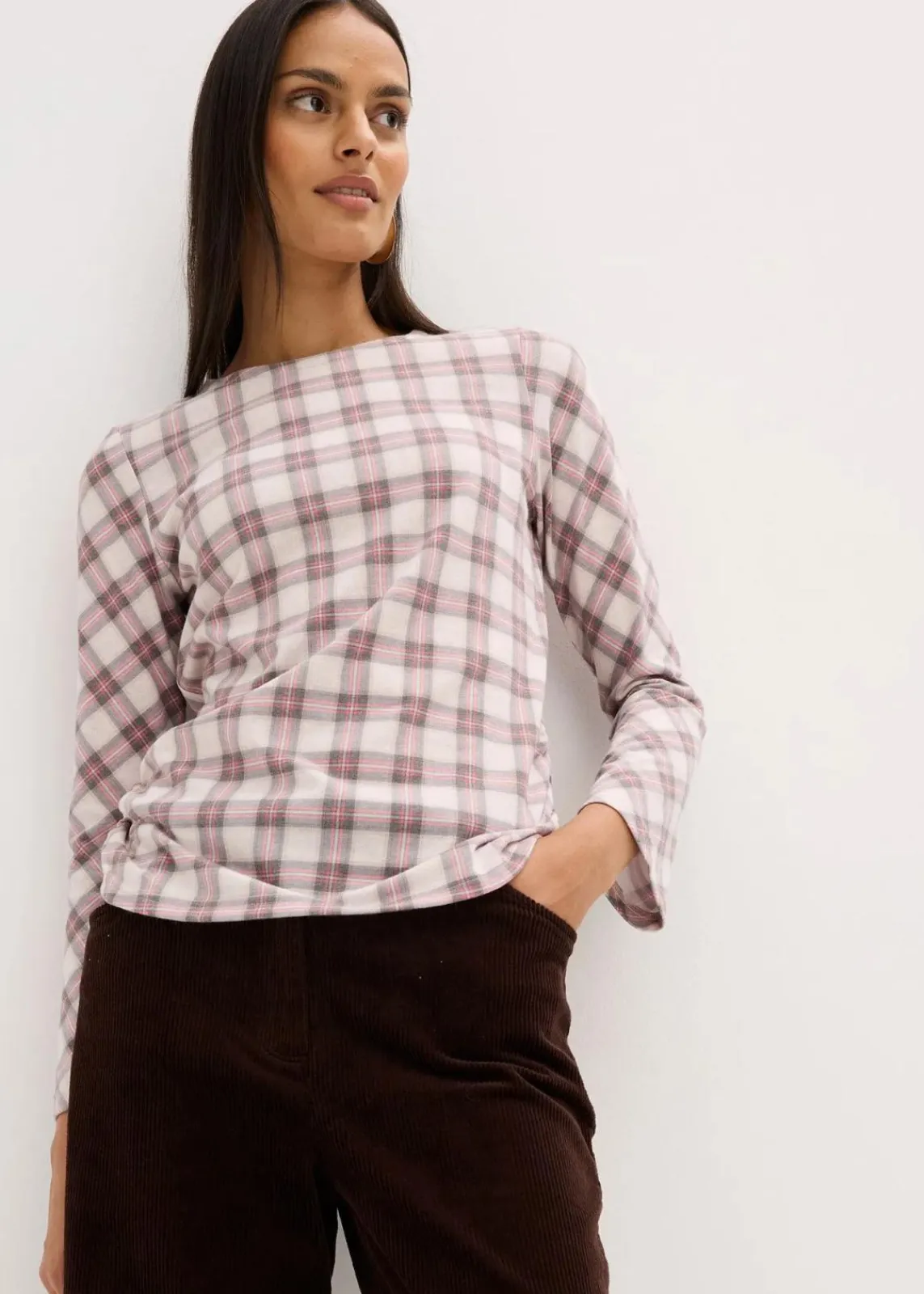 bonprix Shirts & Tops^Langarmshirt grau kariert