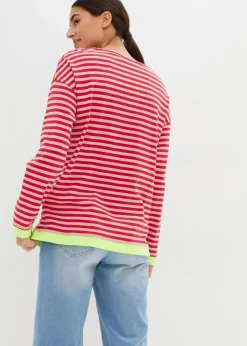 bonprix Shirts & Tops|Nachhaltigere Materialien^Langarmshirt aschrosa/rot geringelt