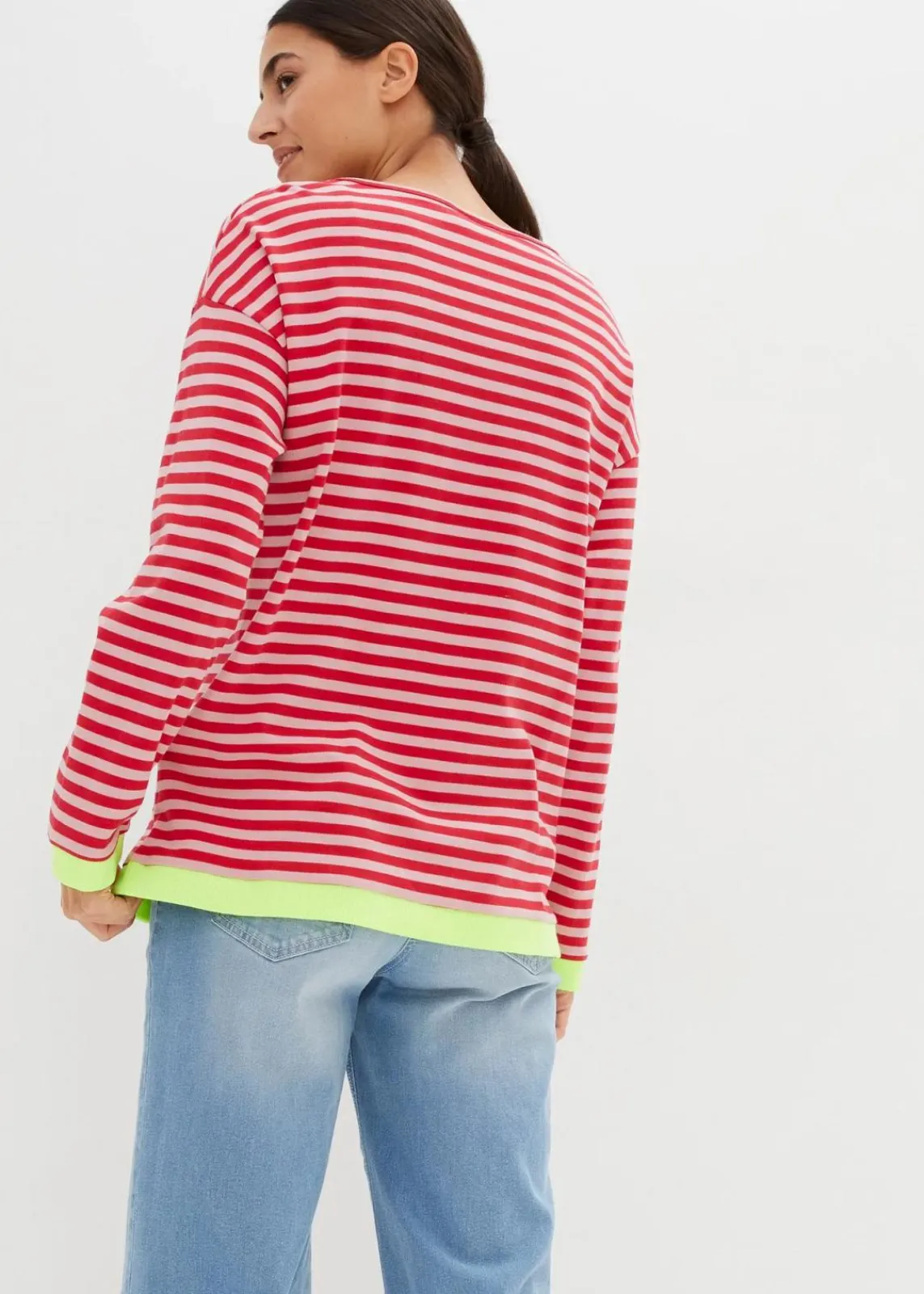 bonprix Shirts & Tops|Nachhaltigere Materialien^Langarmshirt aschrosa/rot geringelt