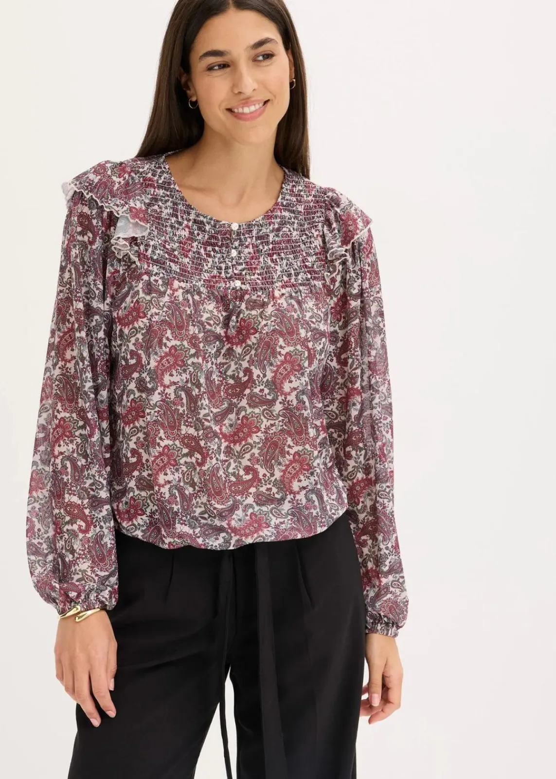 bonprix Shirts & Tops^Langarmshirt kieselbeige paisley
