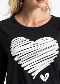 bonprix Shirts & Tops^Langarmshirt schwarz/weiß bedruckt