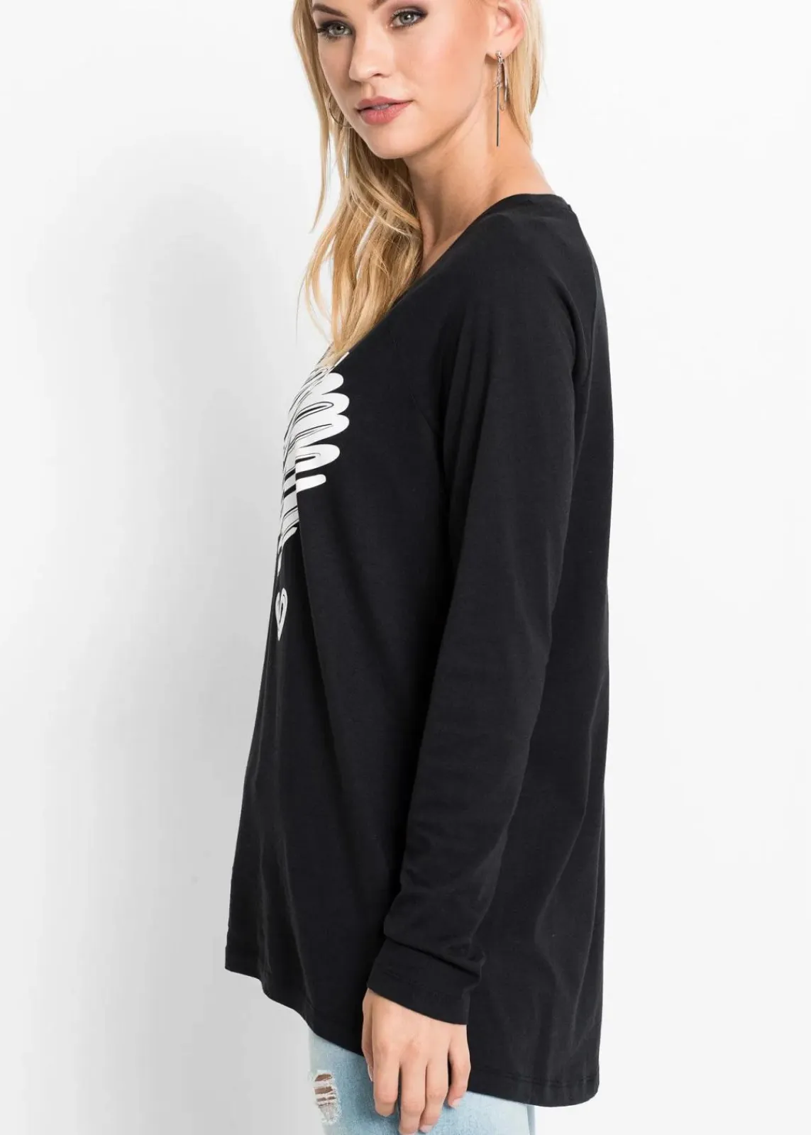bonprix Shirts & Tops^Langarmshirt schwarz/weiß bedruckt