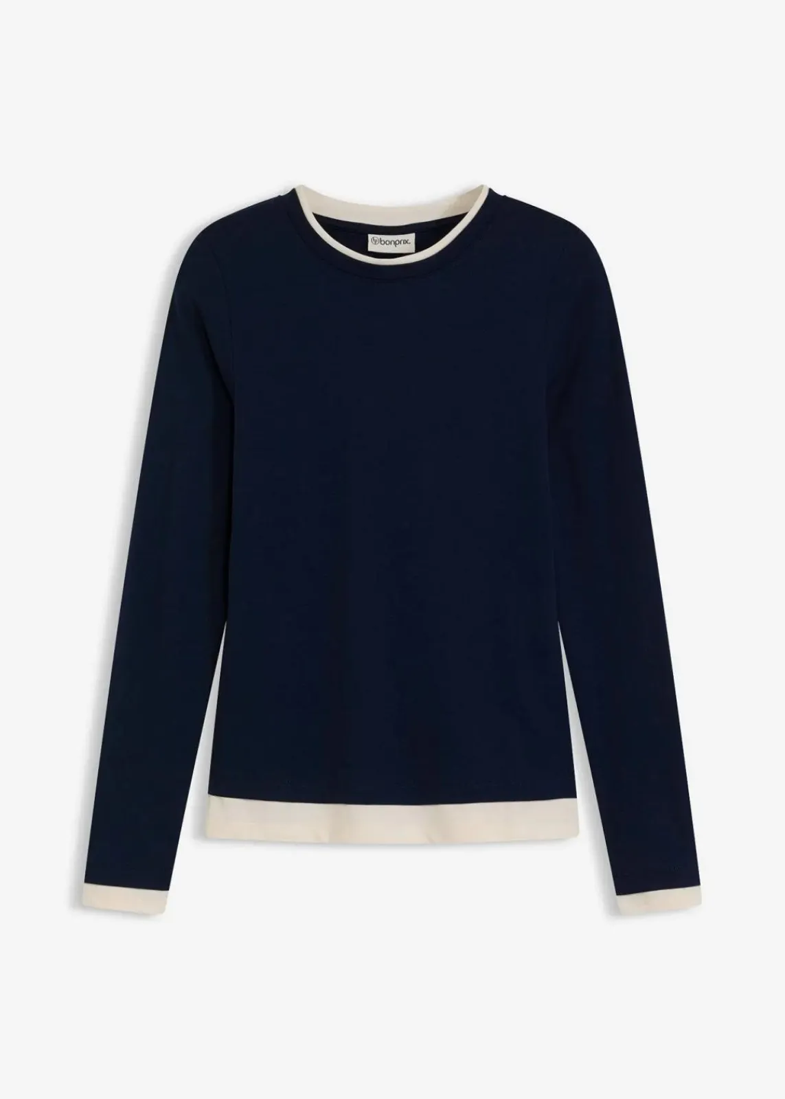 bonprix Shirts & Tops^Langarmshirt aus Baumwollmix tintenblau/perlweiß