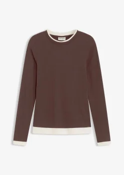 bonprix Shirts & Tops^Langarmshirt aus Baumwollmix dunkelbraun/perlweiß
