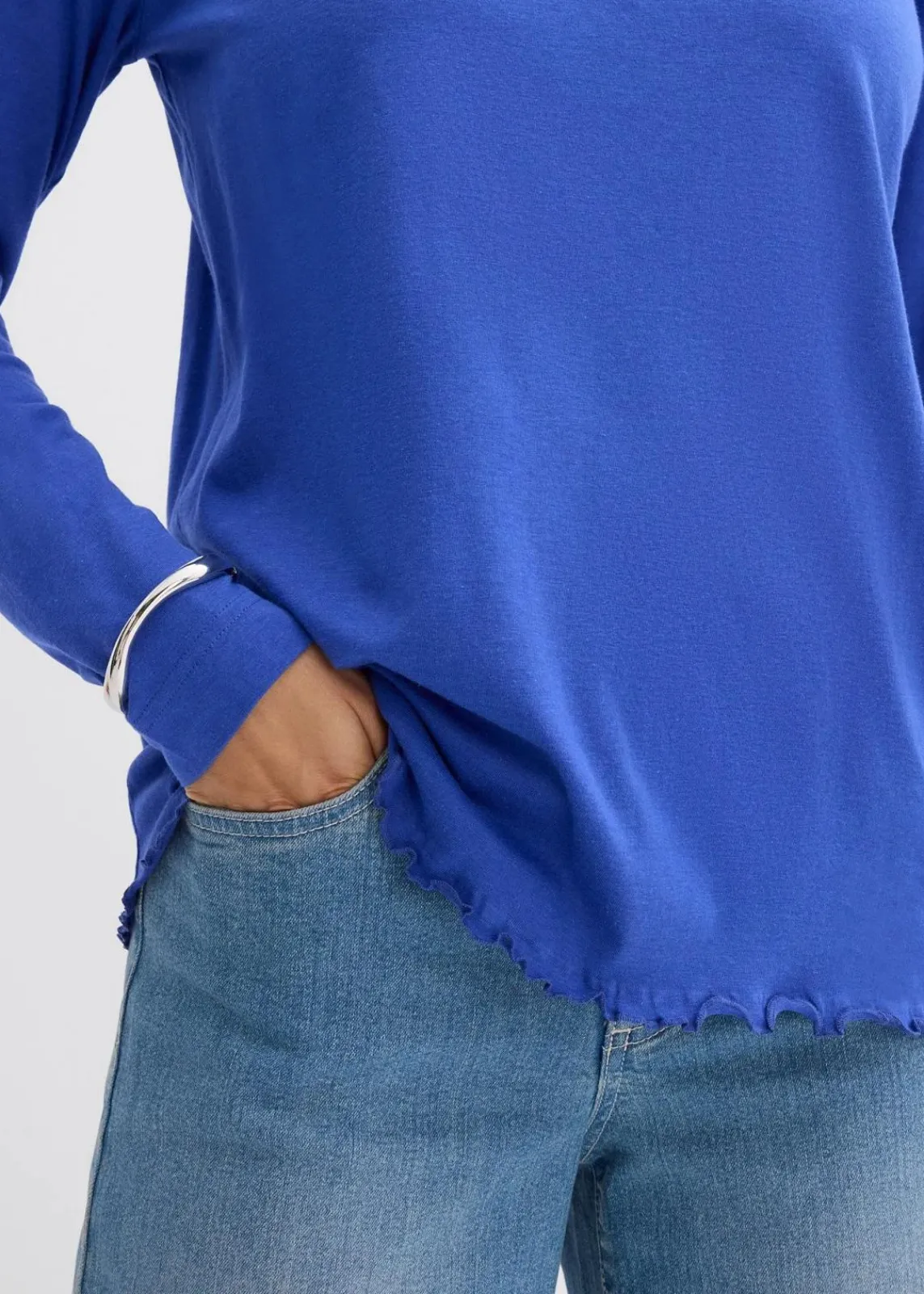 bonprix Nachhaltigere Materialien|Shirts & Tops^Langarmshirt aus Baumwollmix edelsteinblau