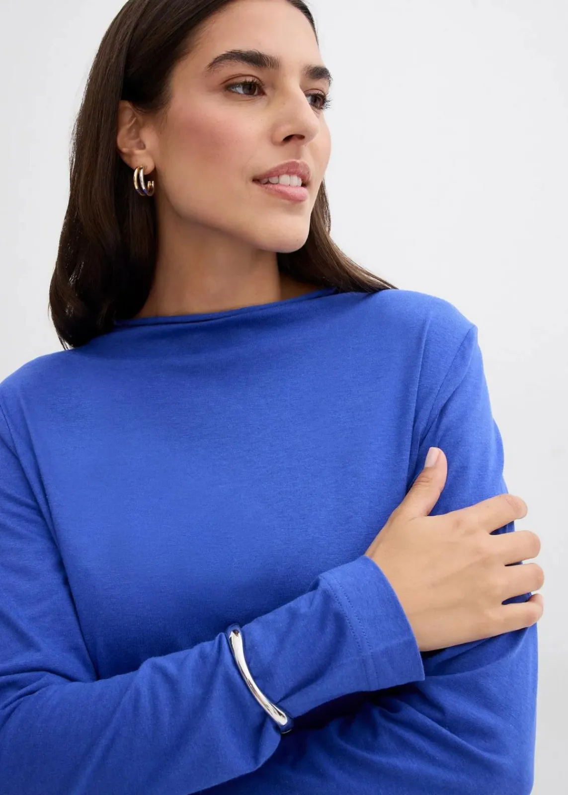 bonprix Nachhaltigere Materialien|Shirts & Tops^Langarmshirt aus Baumwollmix edelsteinblau