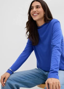 bonprix Nachhaltigere Materialien|Shirts & Tops^Langarmshirt aus Baumwollmix edelsteinblau