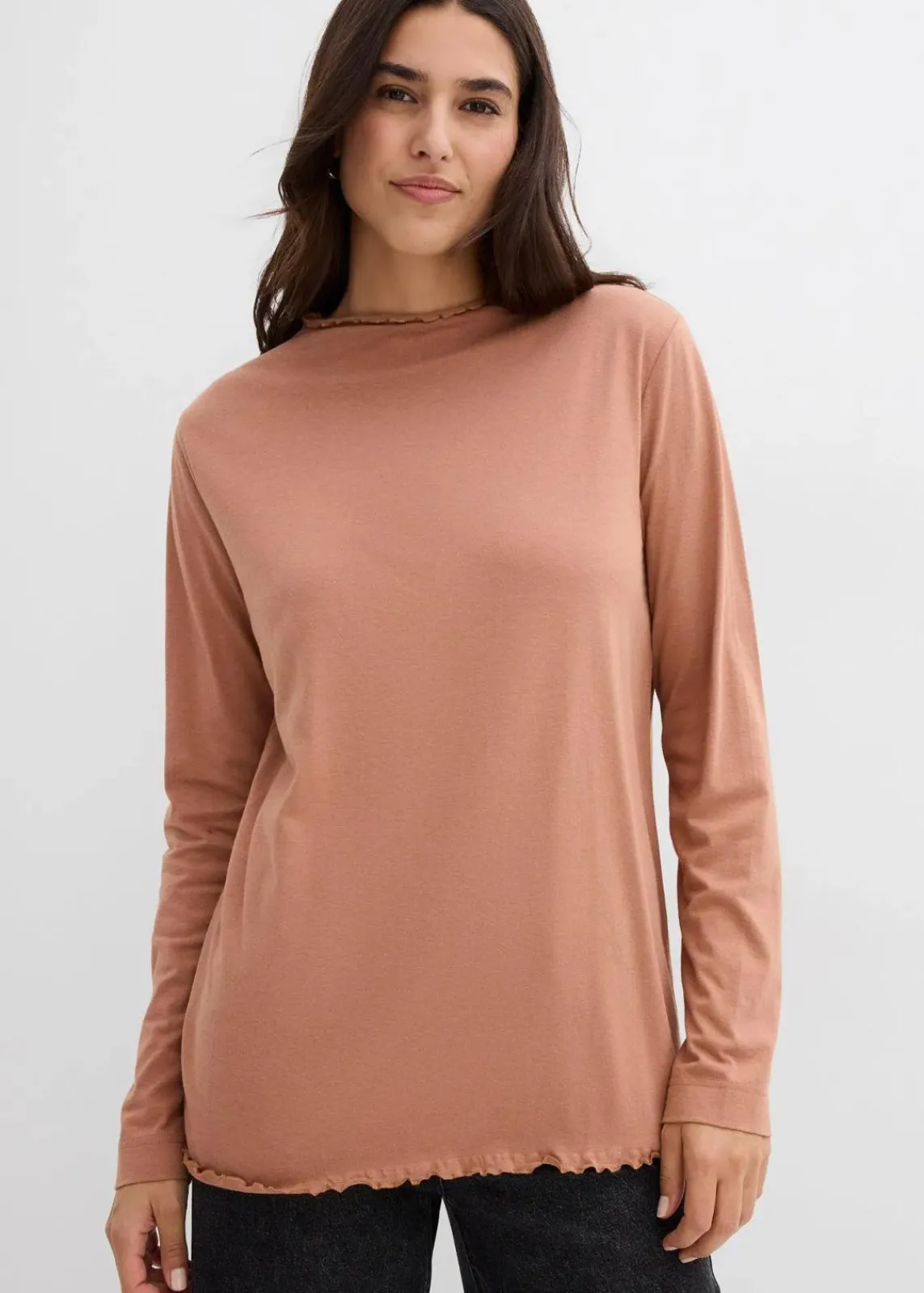 bonprix Nachhaltigere Materialien|Shirts & Tops^Langarmshirt aus Baumwollmix schokosorbet