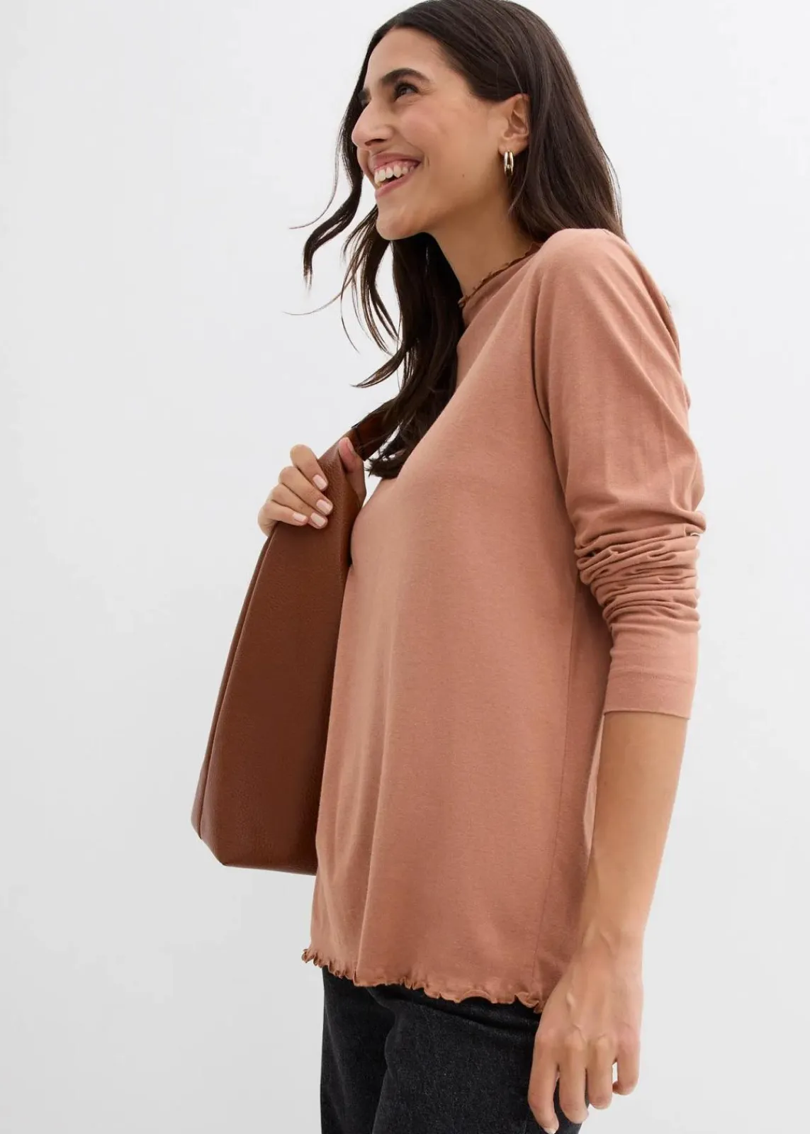 bonprix Nachhaltigere Materialien|Shirts & Tops^Langarmshirt aus Baumwollmix schokosorbet