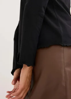 bonprix Shirts & Tops^Langarmshirt aus Baumwollstretch schwarz/kieselbeige/rehbraun