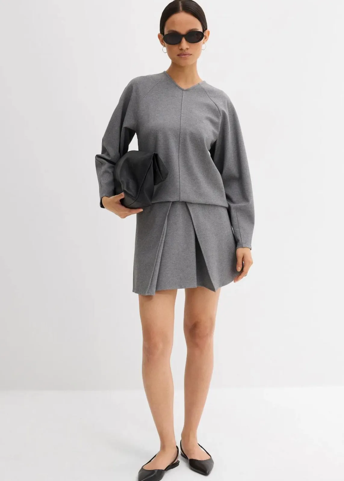 bonprix Shirts & Tops|Zweiteiler & Sets^Langarmshirt aus bequemen Punto di Roma grau meliert
