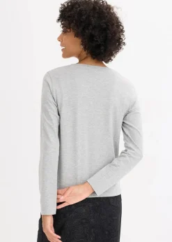 bonprix Shirts & Tops|Nachhaltigere Materialien^Langarmshirt aus Bio-Baumwolle mit dekorativem Print hellgrau meliert/schwarz