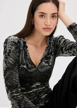 bonprix Shirts & Tops^Langarmshirt aus Dévoré-Samt schwarz/grün floral