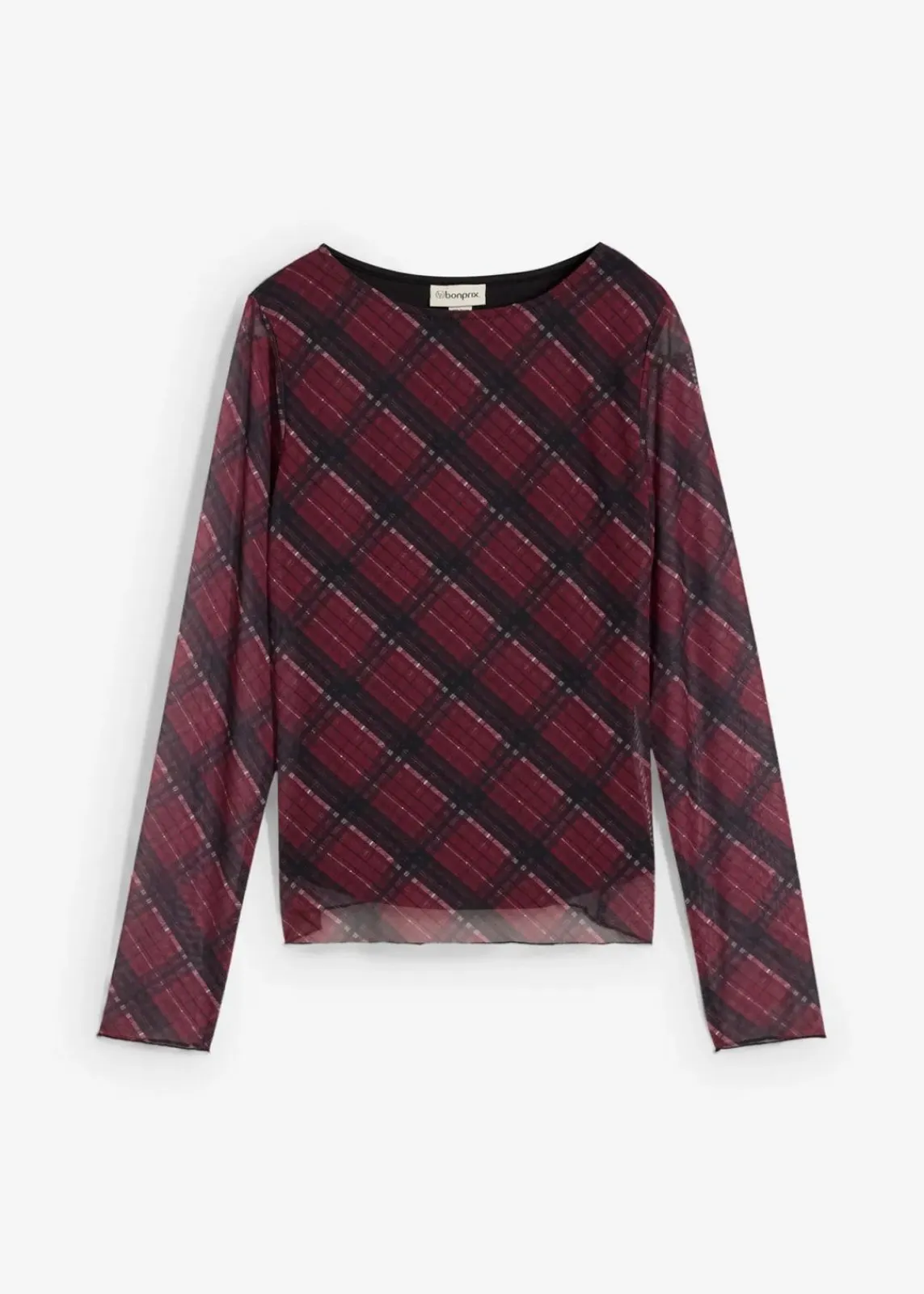 bonprix Shirts & Tops^Langarmshirt aus feinem Mesh dunkelrot kariert
