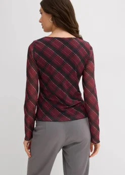 bonprix Shirts & Tops^Langarmshirt aus feinem Mesh dunkelrot kariert