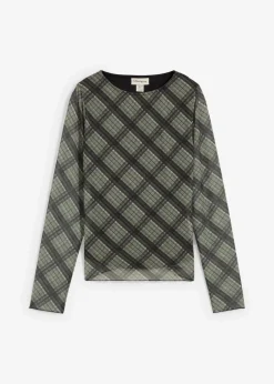bonprix Shirts & Tops^Langarmshirt aus feinem Mesh oliv kariert