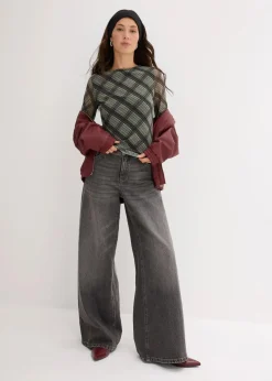 bonprix Shirts & Tops^Langarmshirt aus feinem Mesh oliv kariert