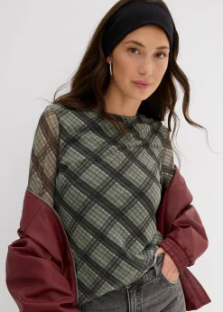 bonprix Shirts & Tops^Langarmshirt aus feinem Mesh oliv kariert