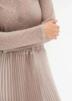 bonprix Nachhaltigere Materialien|Shirts & Tops^Langarmshirt aus Glitzer-Mesh naturstein bedruckt