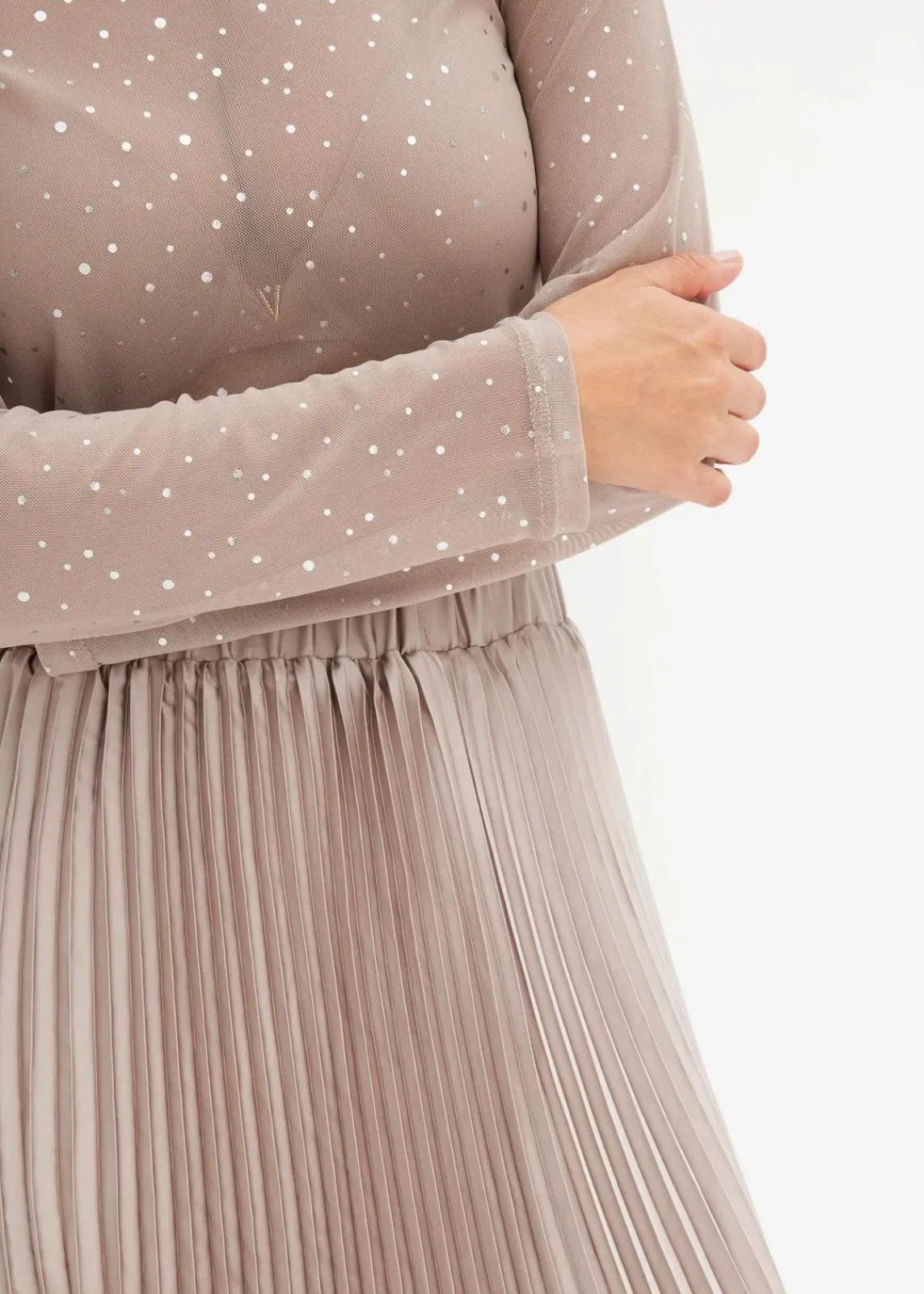 bonprix Nachhaltigere Materialien|Shirts & Tops^Langarmshirt aus Glitzer-Mesh naturstein bedruckt