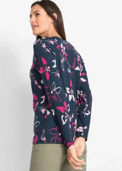 bonprix Shirts & Tops^Langarmshirt aus reiner Baumwolle dunkelblau geblümt