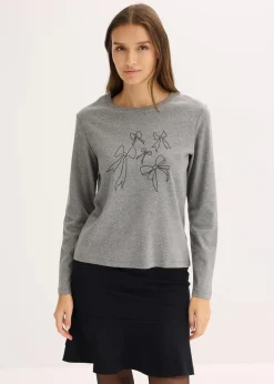 bonprix Nachhaltigere Materialien|Shirts & Tops^Langarmshirt aus reiner Bio-Baumwolle grau meliert