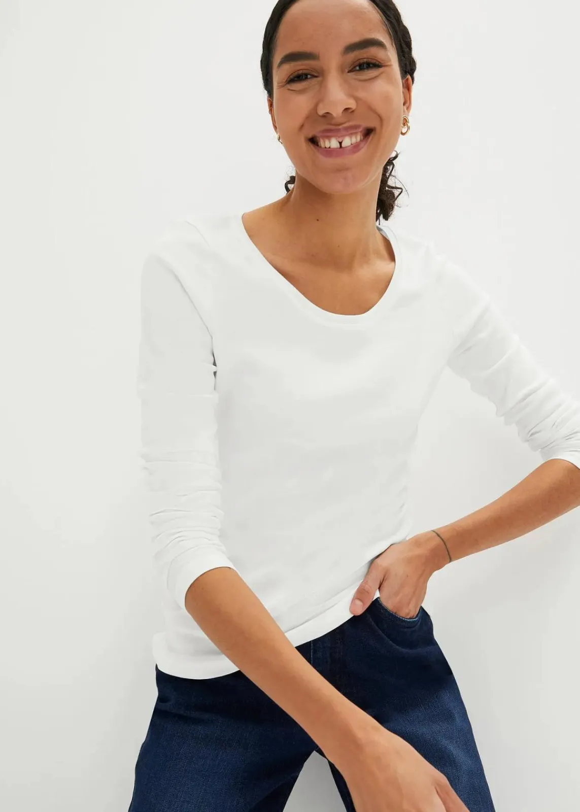 bonprix Shirts & Tops|Basics^Langarmshirt aus reiner Bio-Baumwolle wollweiß