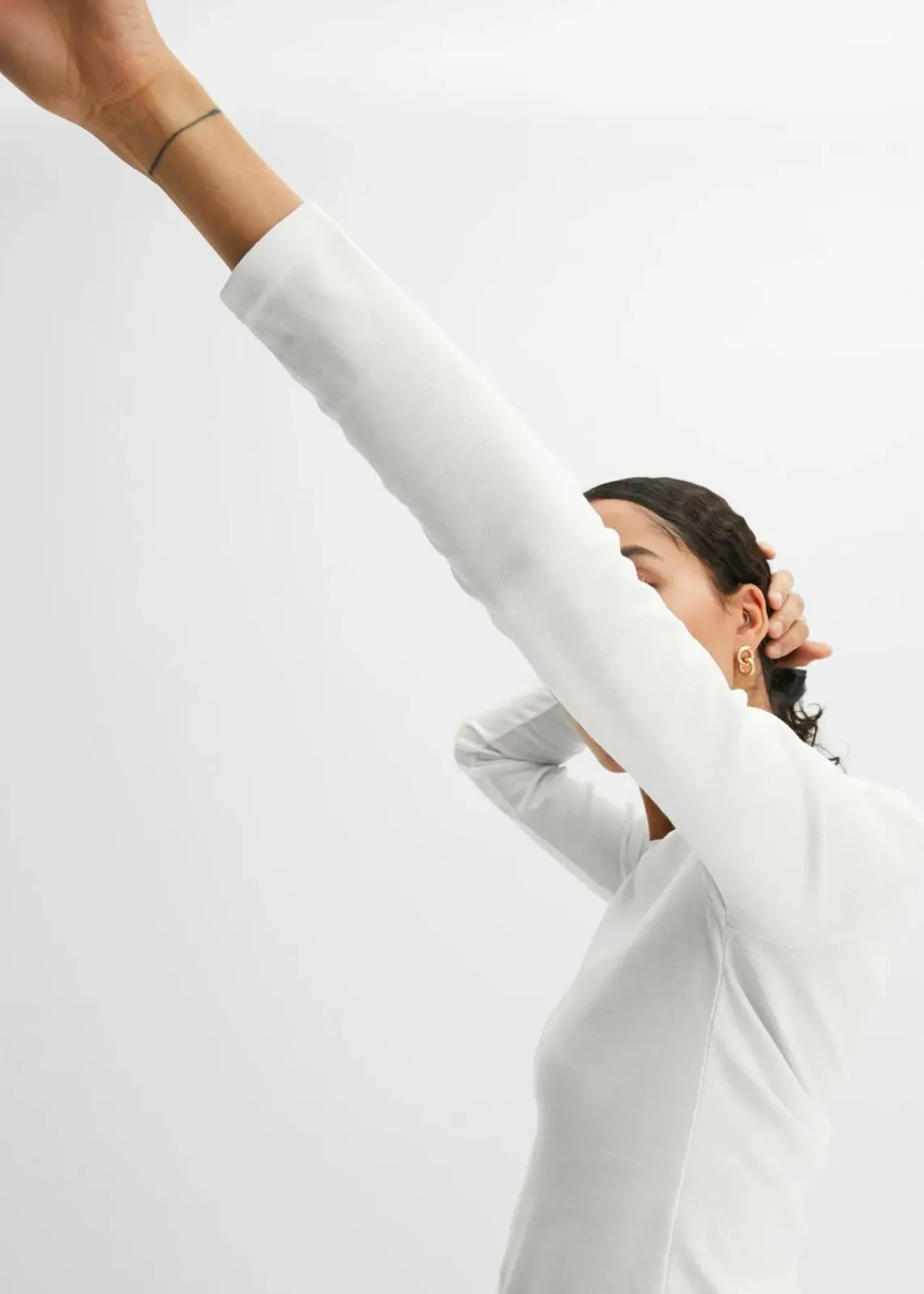 bonprix Shirts & Tops|Basics^Langarmshirt aus reiner Bio-Baumwolle wollweiß