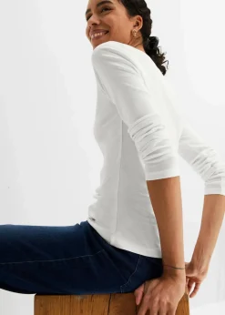 bonprix Shirts & Tops|Basics^Langarmshirt aus reiner Bio-Baumwolle wollweiß