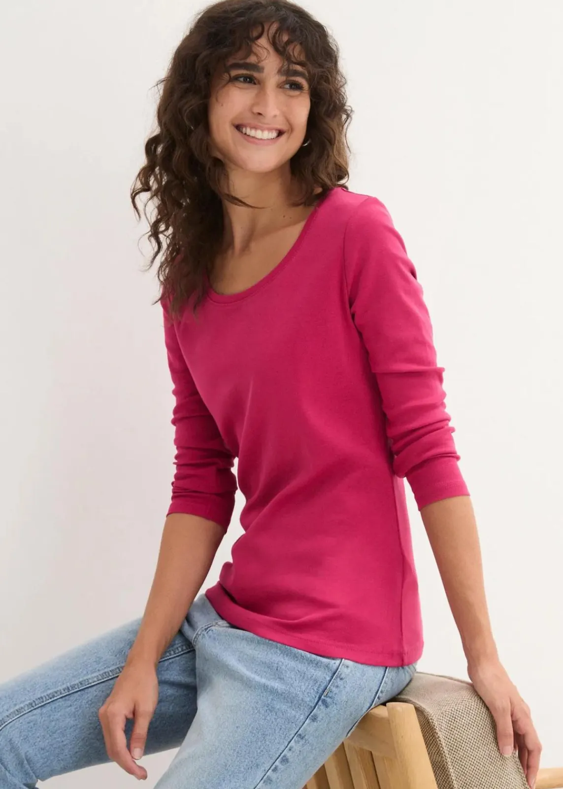 bonprix Shirts & Tops|Basics^Langarmshirt aus reiner Bio-Baumwolle beerenrot