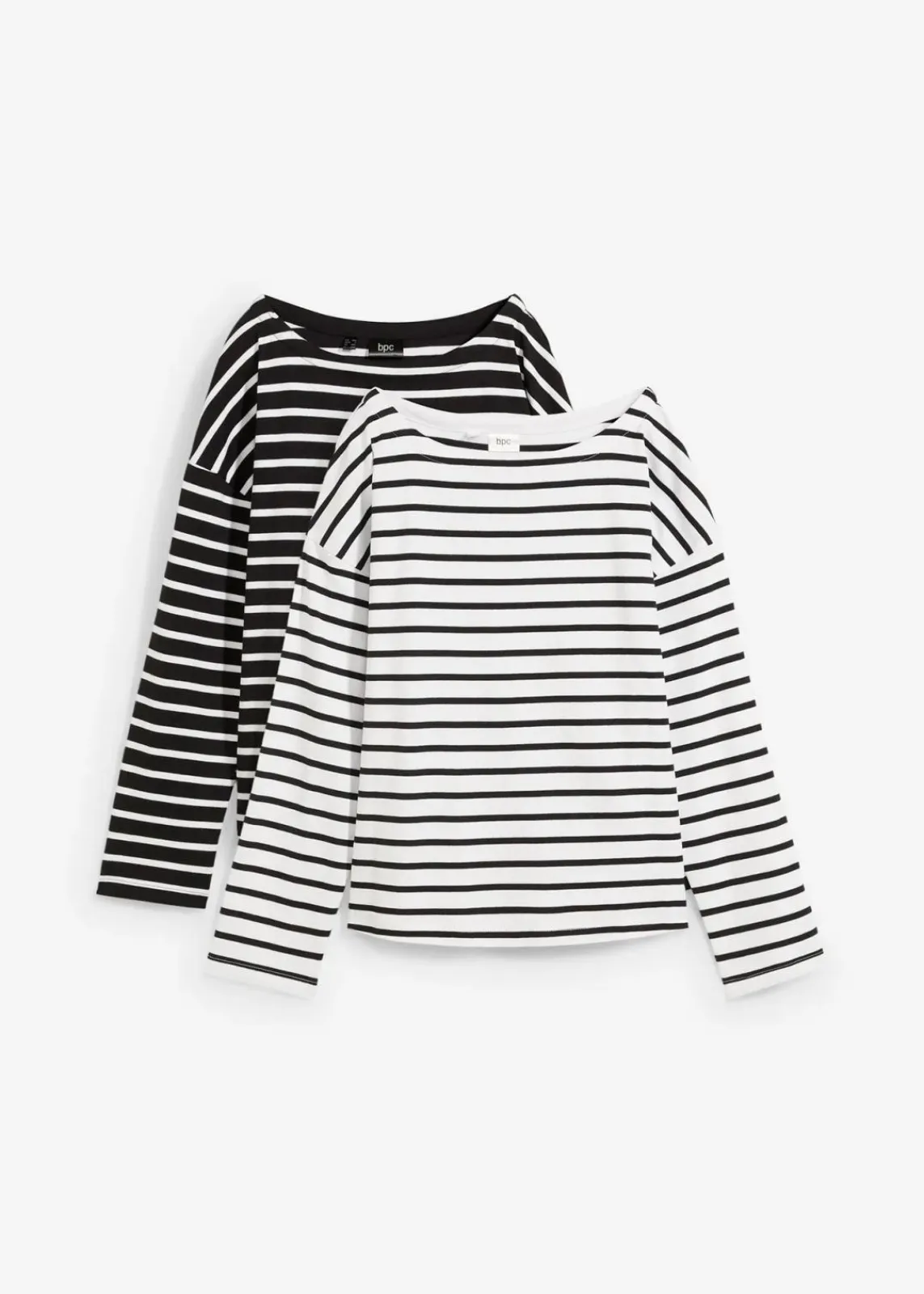 bonprix Shirts & Tops|Basics^Langarmshirt aus reiner Bio-Baumwolle, (2er Pack) weiß/schwarz gestreift + schwarz/weiß gestreift