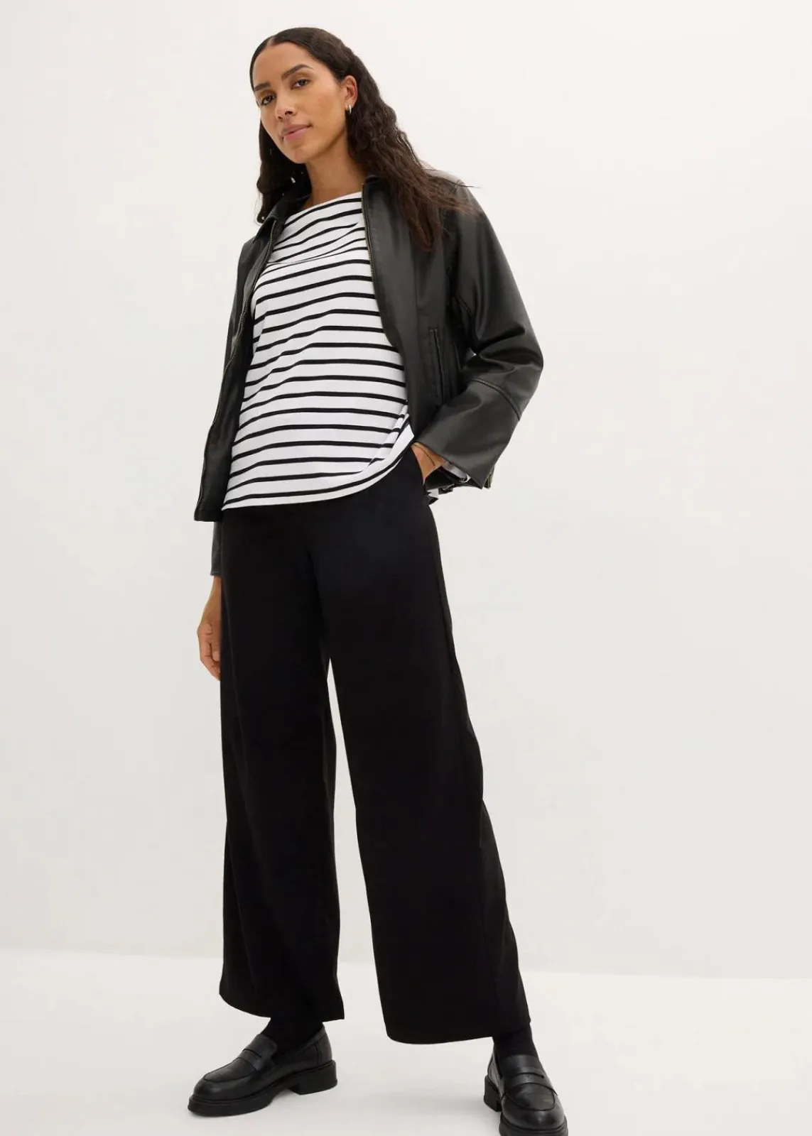 bonprix Shirts & Tops|Basics^Langarmshirt aus reiner Bio-Baumwolle, (2er Pack) weiß/schwarz gestreift + schwarz/weiß gestreift
