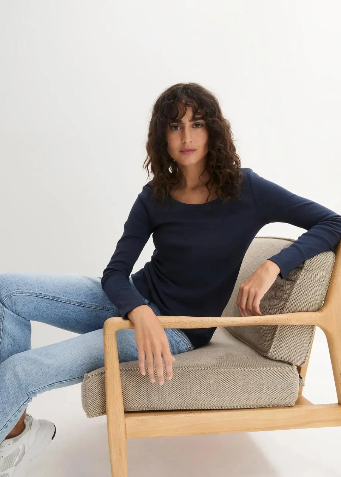 bonprix Shirts & Tops|Basics^Langarmshirt aus reiner Bio-Baumwolle dunkelblau
