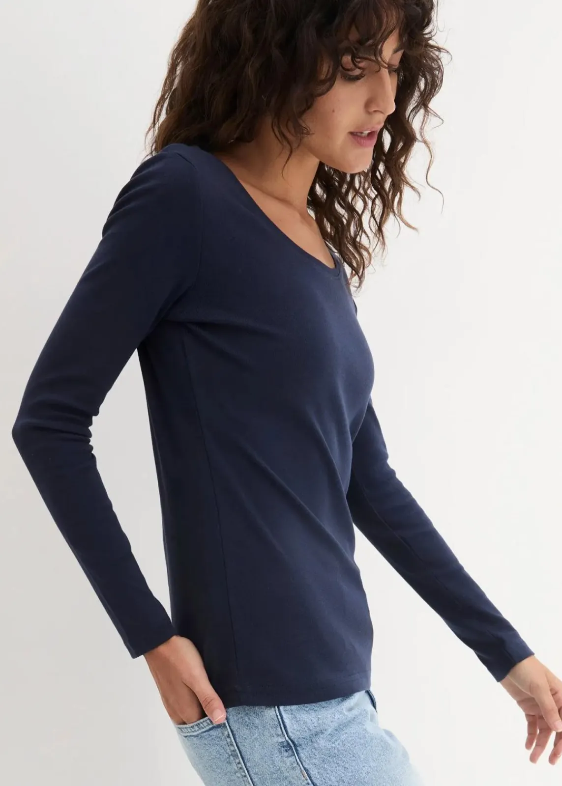 bonprix Shirts & Tops|Basics^Langarmshirt aus reiner Bio-Baumwolle dunkelblau