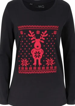 bonprix Shirts & Tops^Langarmshirt aus reiner Baumwolle schwarz/rot