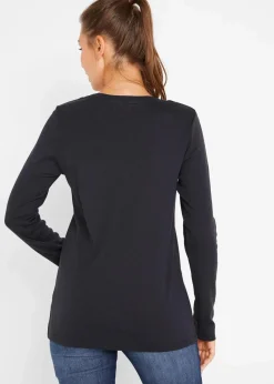 bonprix Shirts & Tops^Langarmshirt aus reiner Baumwolle schwarz/rot